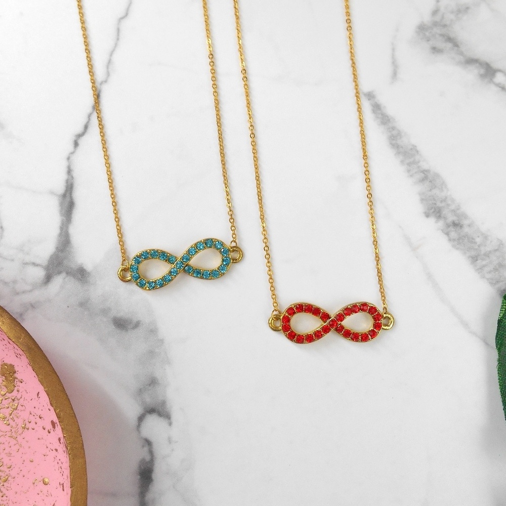 New Gold Infinity Rhinestone Necklace - Picture 3 of 7